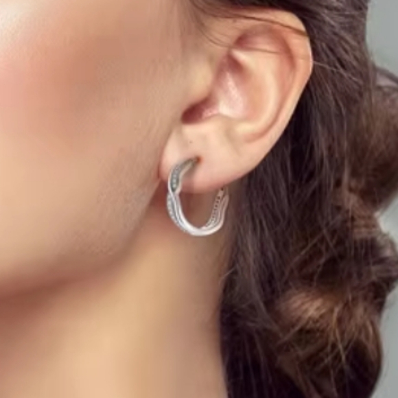 Twisted Silver Inlay Sterling Silver Hoop Earrings - Picture 2 of 4